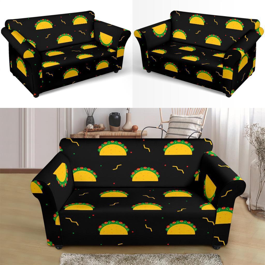 Black Taco Pattern Print Loveseat Cover-grizzshop