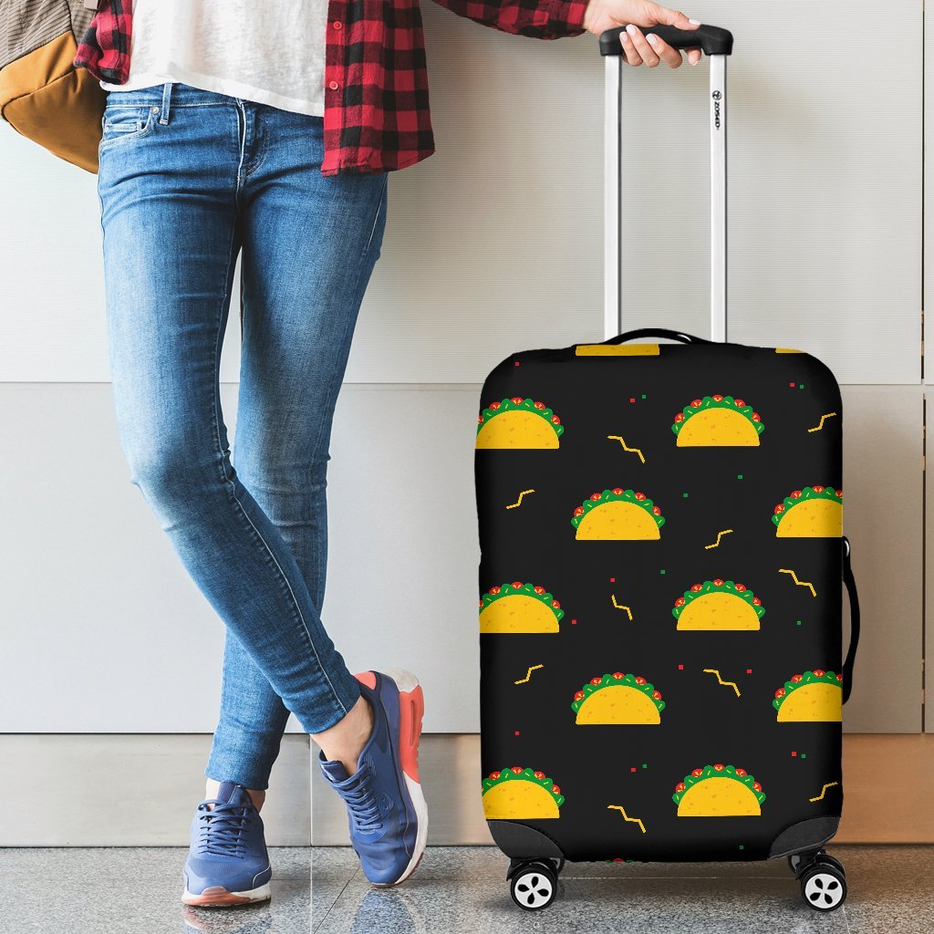 Black Taco Pattern Print Luggage Cover Protector-grizzshop