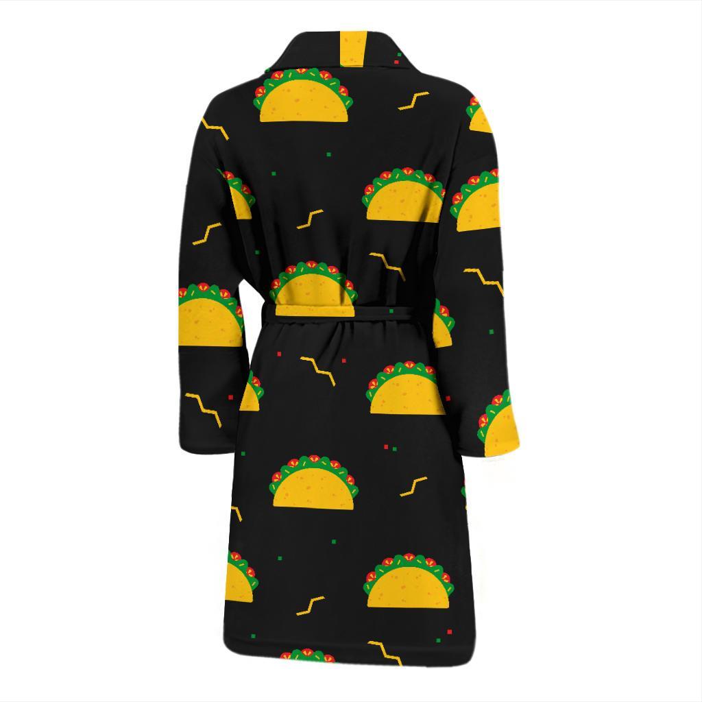 Black Taco Pattern Print Men Long Robe-grizzshop