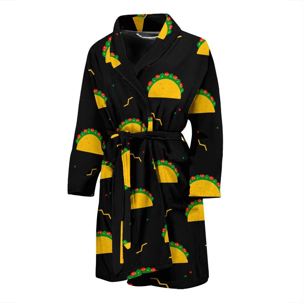 Black Taco Pattern Print Men Long Robe-grizzshop