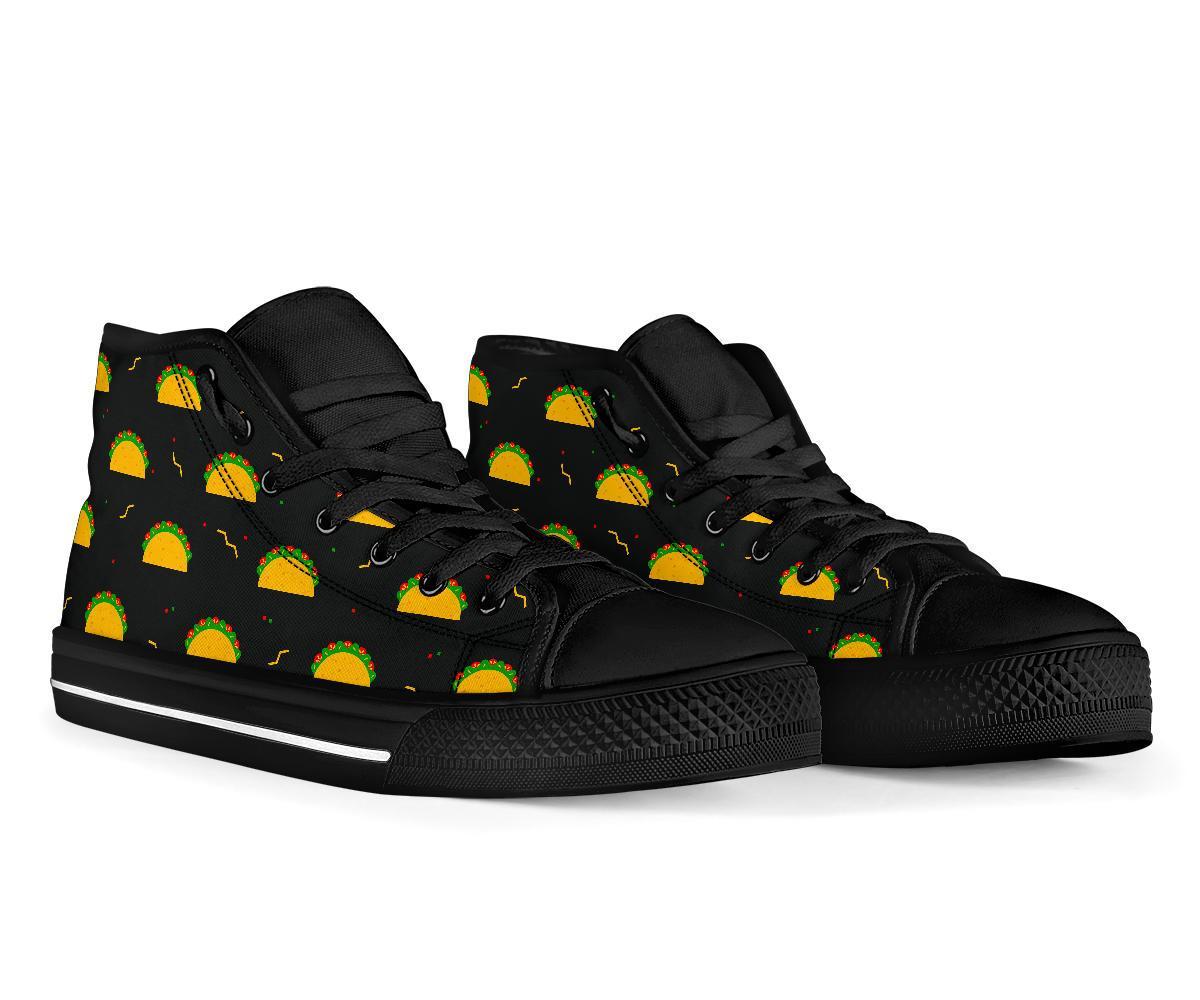 Black Taco Pattern Print Men Women's High Top Shoes-grizzshop