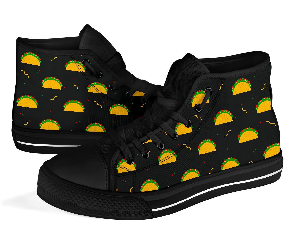 Black Taco Pattern Print Men Women's High Top Shoes-grizzshop