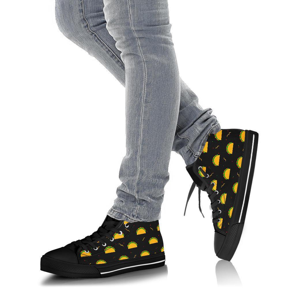 Black Taco Pattern Print Men Women's High Top Shoes-grizzshop