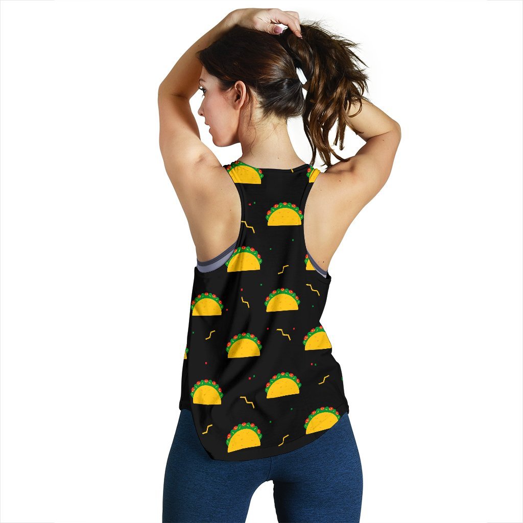 Black Taco Pattern Print Women's Racerback Tank Tops-grizzshop