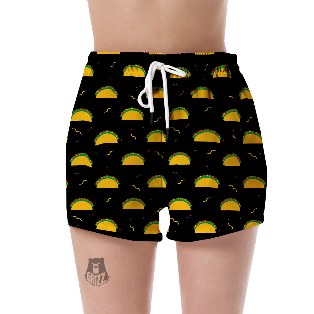 Black Taco Pattern Print Women's Shorts-grizzshop