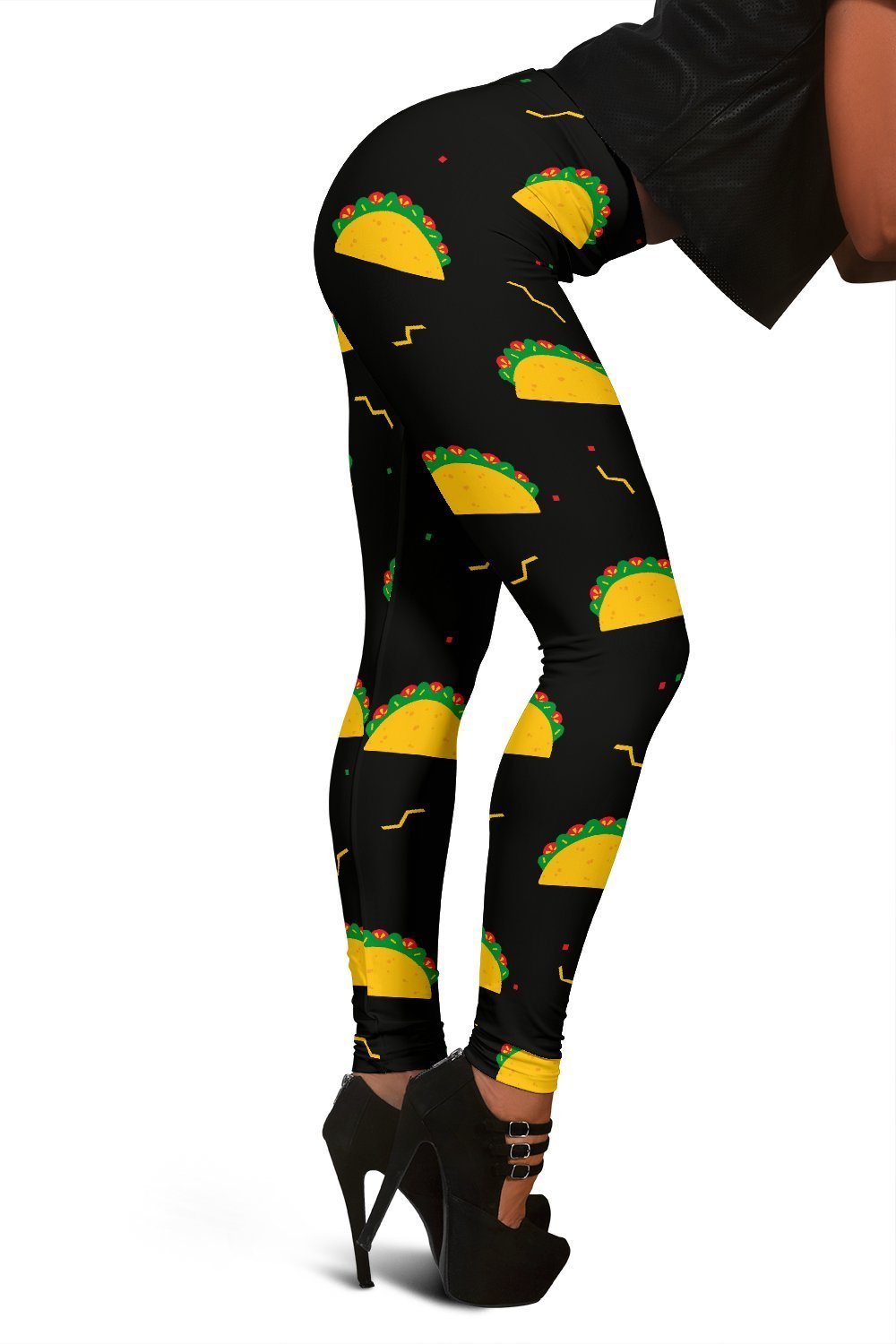 Black Taco Print Pattern Women Leggings-grizzshop