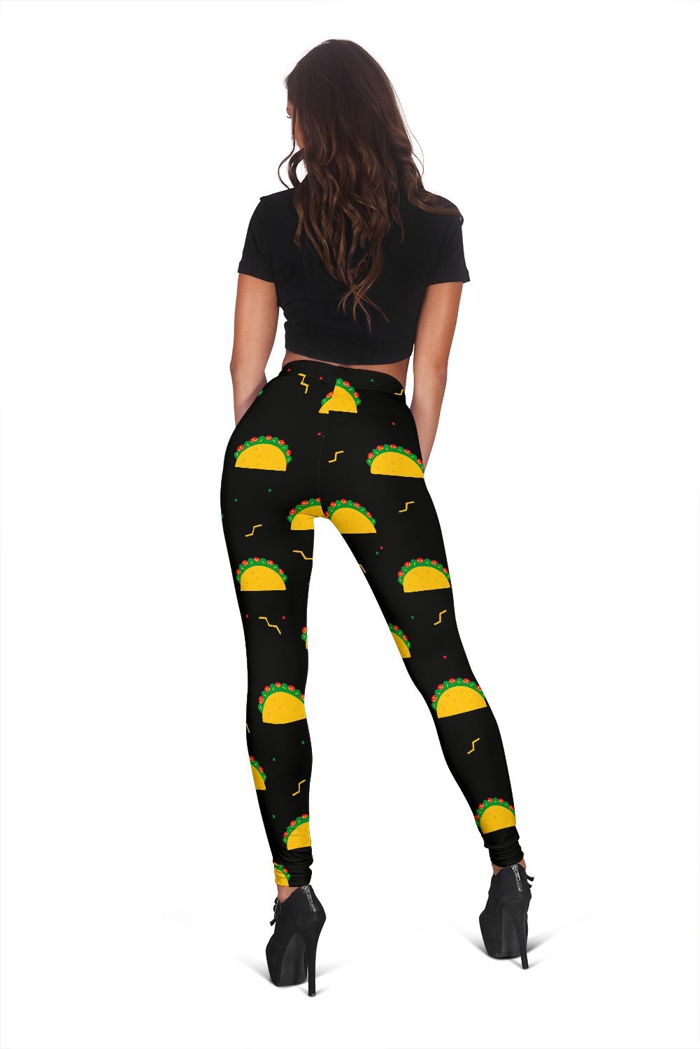 Black Taco Print Pattern Women Leggings-grizzshop