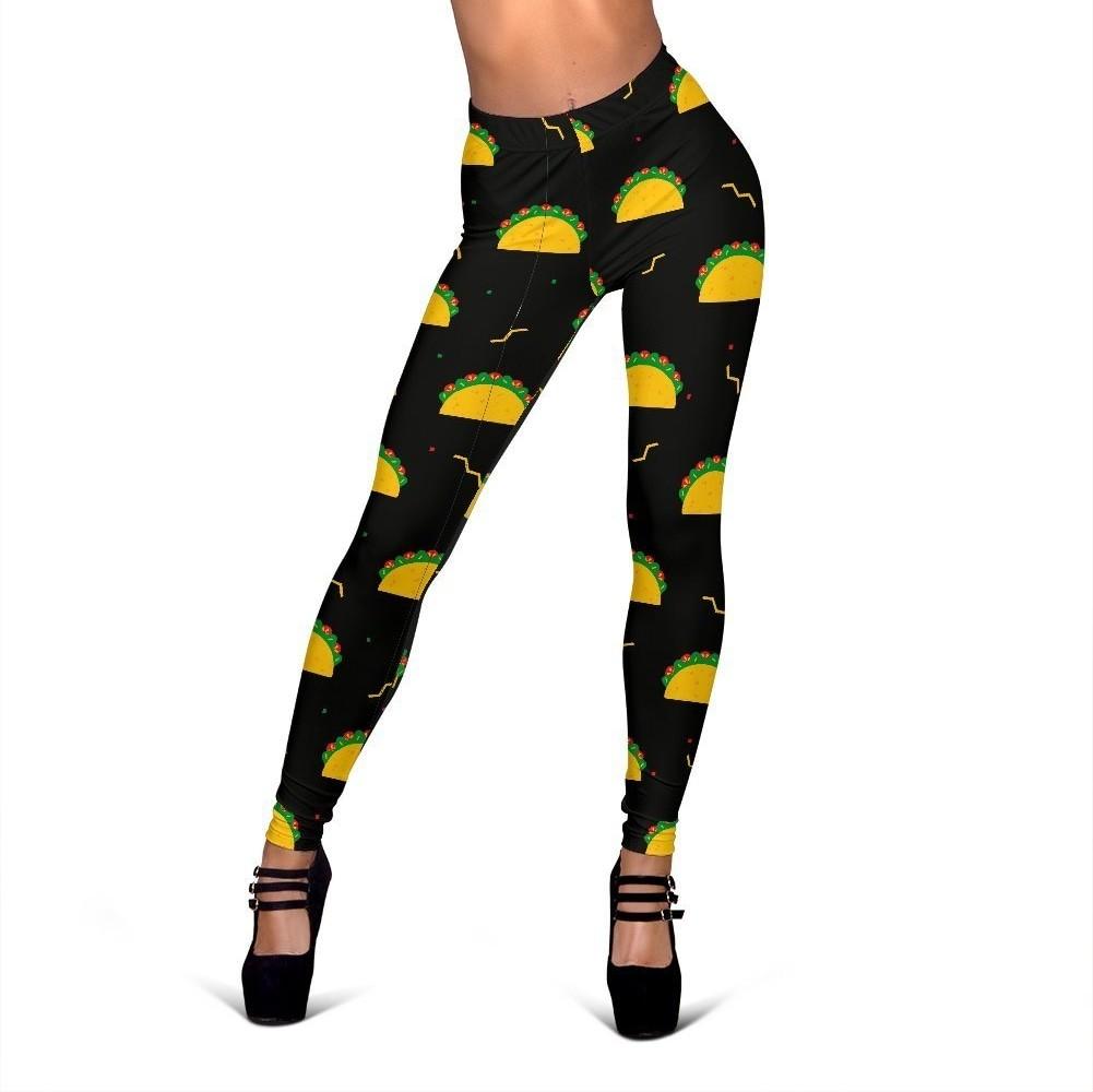 Black Taco Print Pattern Women Leggings-grizzshop