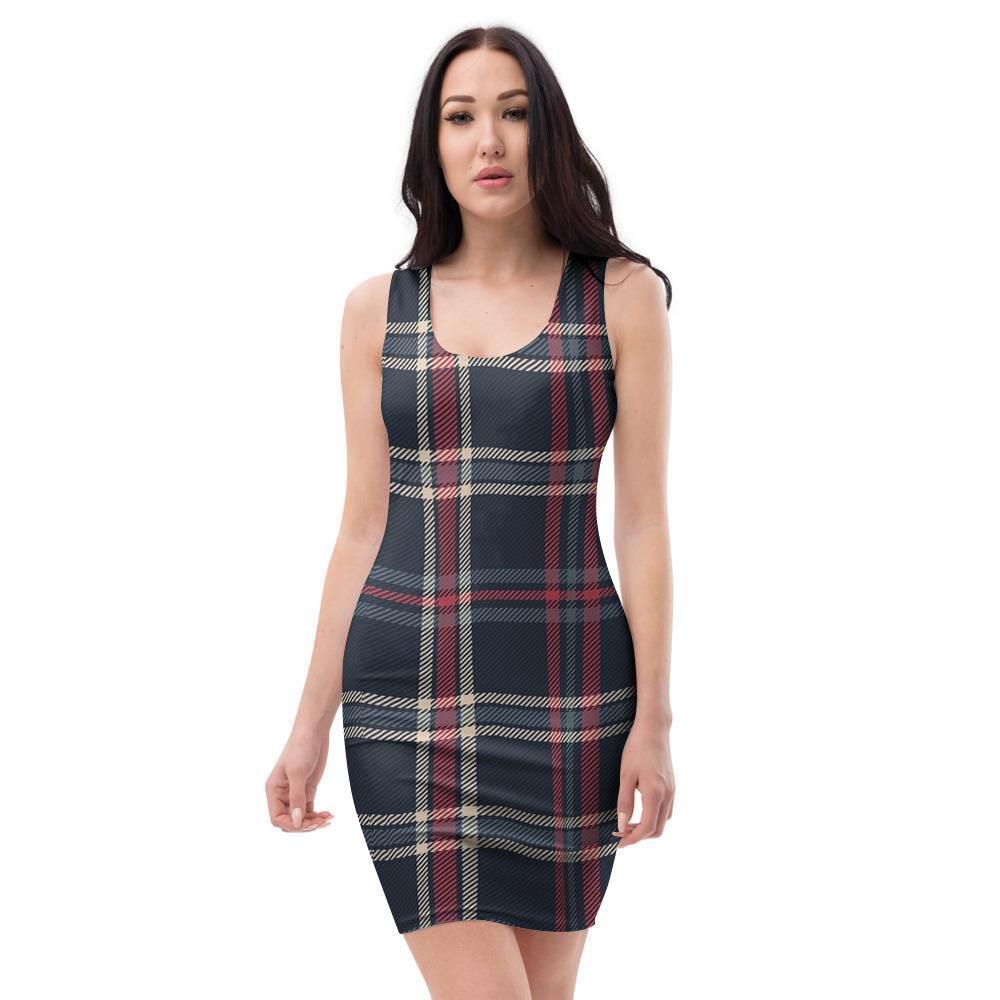 Black Tartan Plaid Bodycon Dress-grizzshop