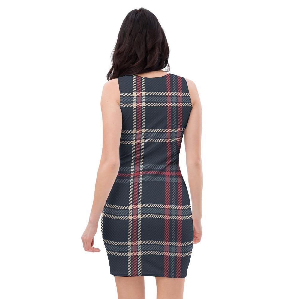 Black Tartan Plaid Bodycon Dress-grizzshop