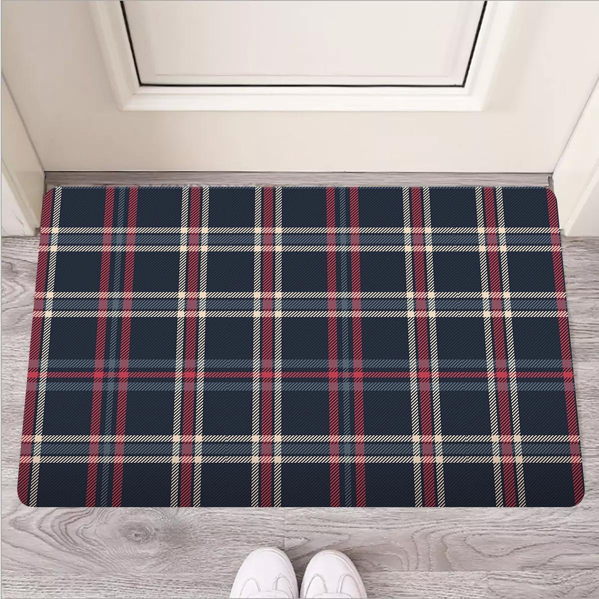 Black Tartan Plaid Door Mat-grizzshop