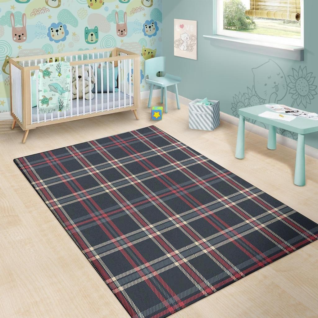 Black Tartan Plaid Floor Mat-grizzshop