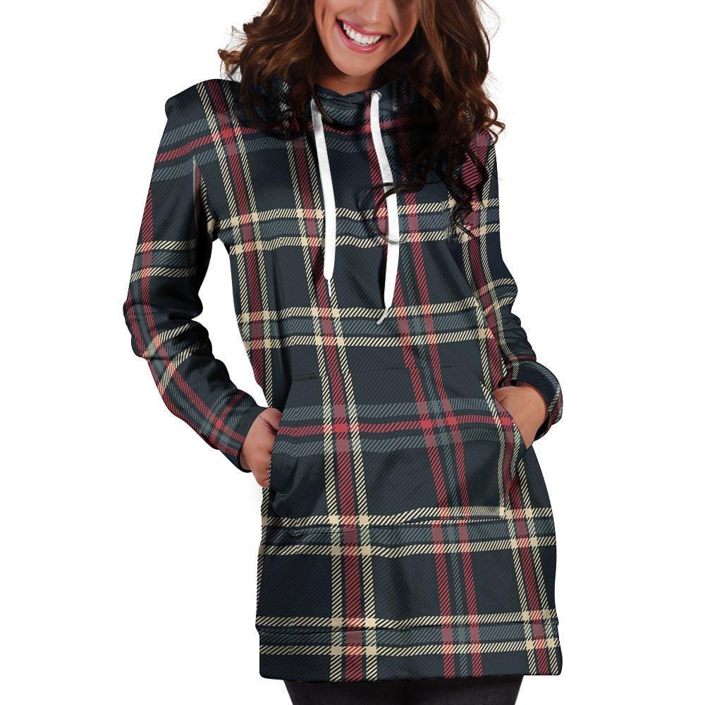 Black Tartan Plaid Hoodie Dress-grizzshop