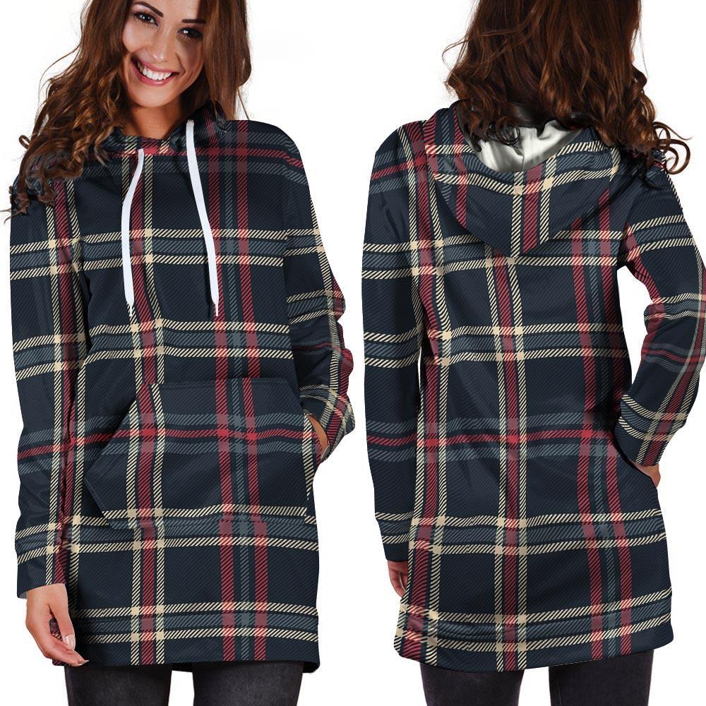 Black Tartan Plaid Hoodie Dress-grizzshop