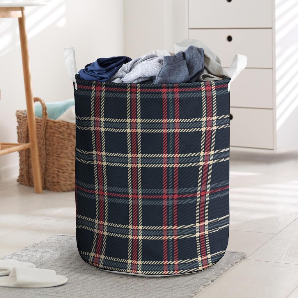 Black Tartan Plaid Laundry Basket-grizzshop