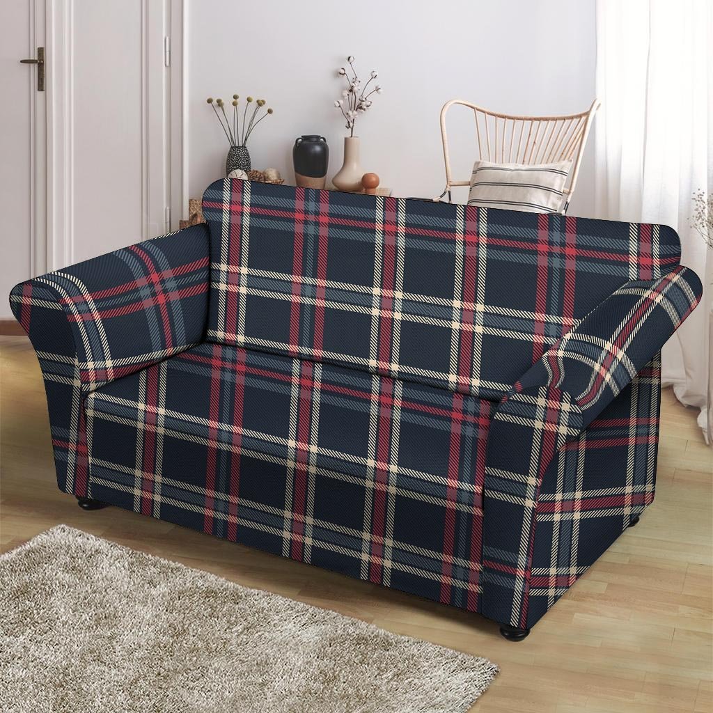 Black Tartan Plaid Loveseat Cover-grizzshop