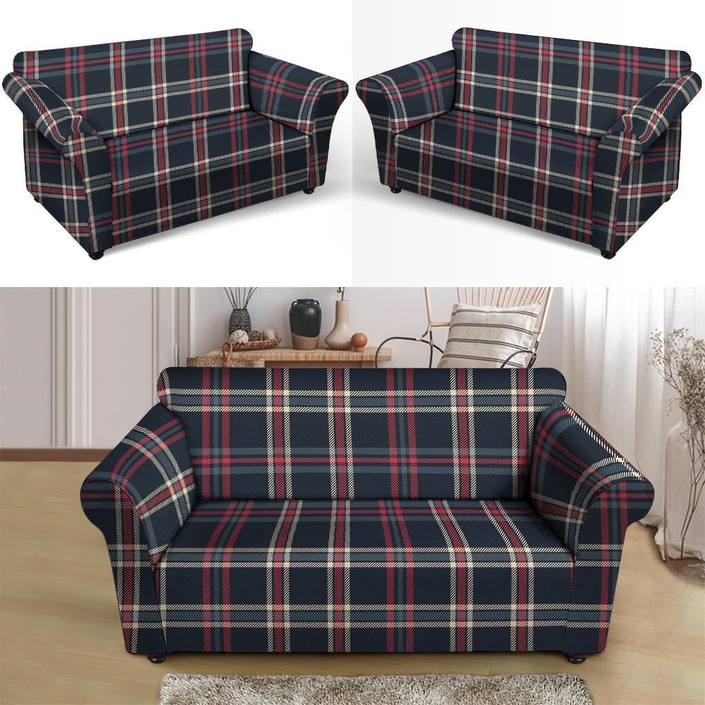 Black Tartan Plaid Loveseat Cover-grizzshop