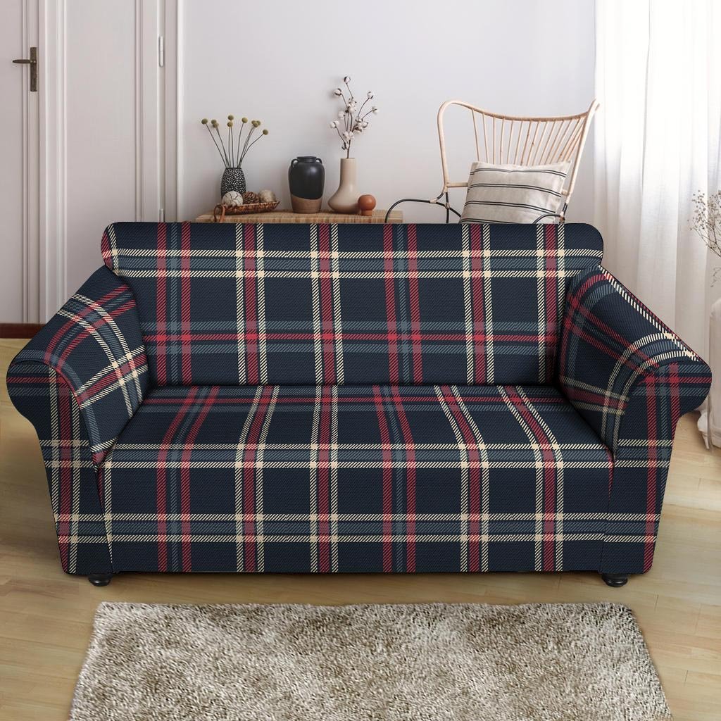 Black Tartan Plaid Loveseat Cover-grizzshop