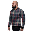 Black Tartan Plaid Men's Bomber Jacket-grizzshop