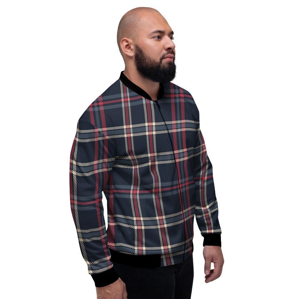 Black Tartan Plaid Men's Bomber Jacket-grizzshop