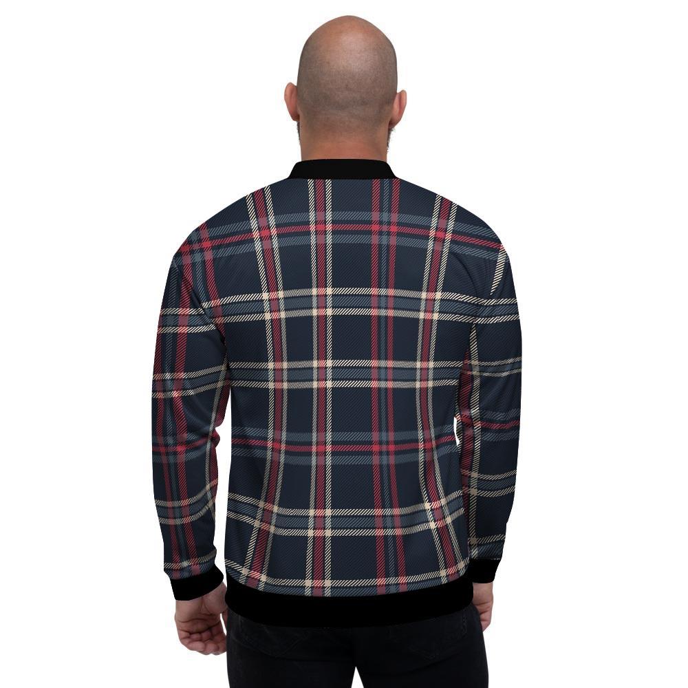 Black Tartan Plaid Men's Bomber Jacket-grizzshop