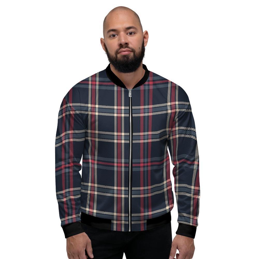 Black Tartan Plaid Men's Bomber Jacket-grizzshop