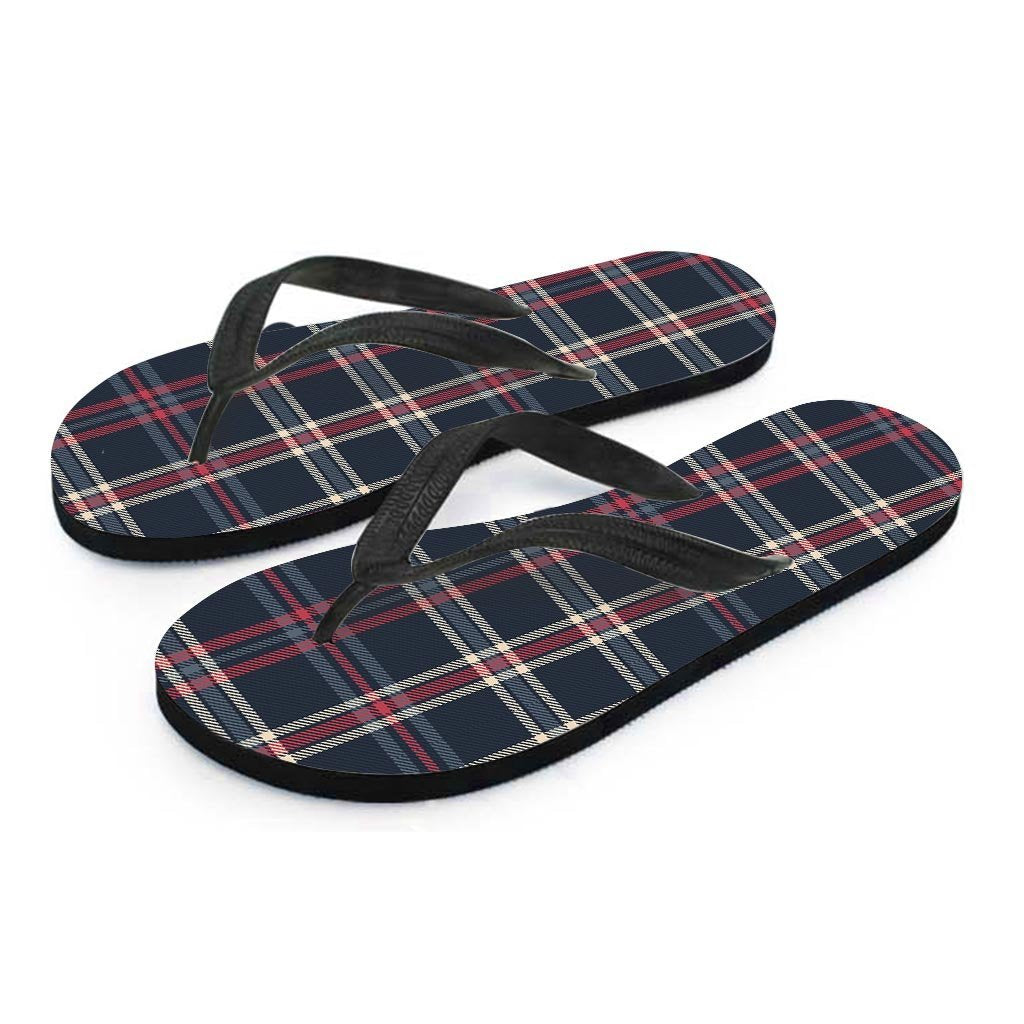Black Tartan Plaid Men's Flip Flops-grizzshop