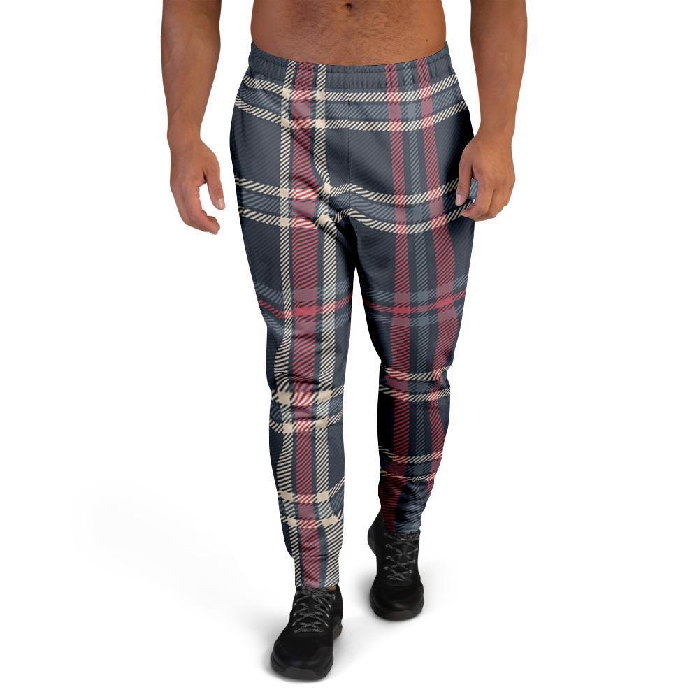 Black Tartan Plaid Men's Joggers-grizzshop