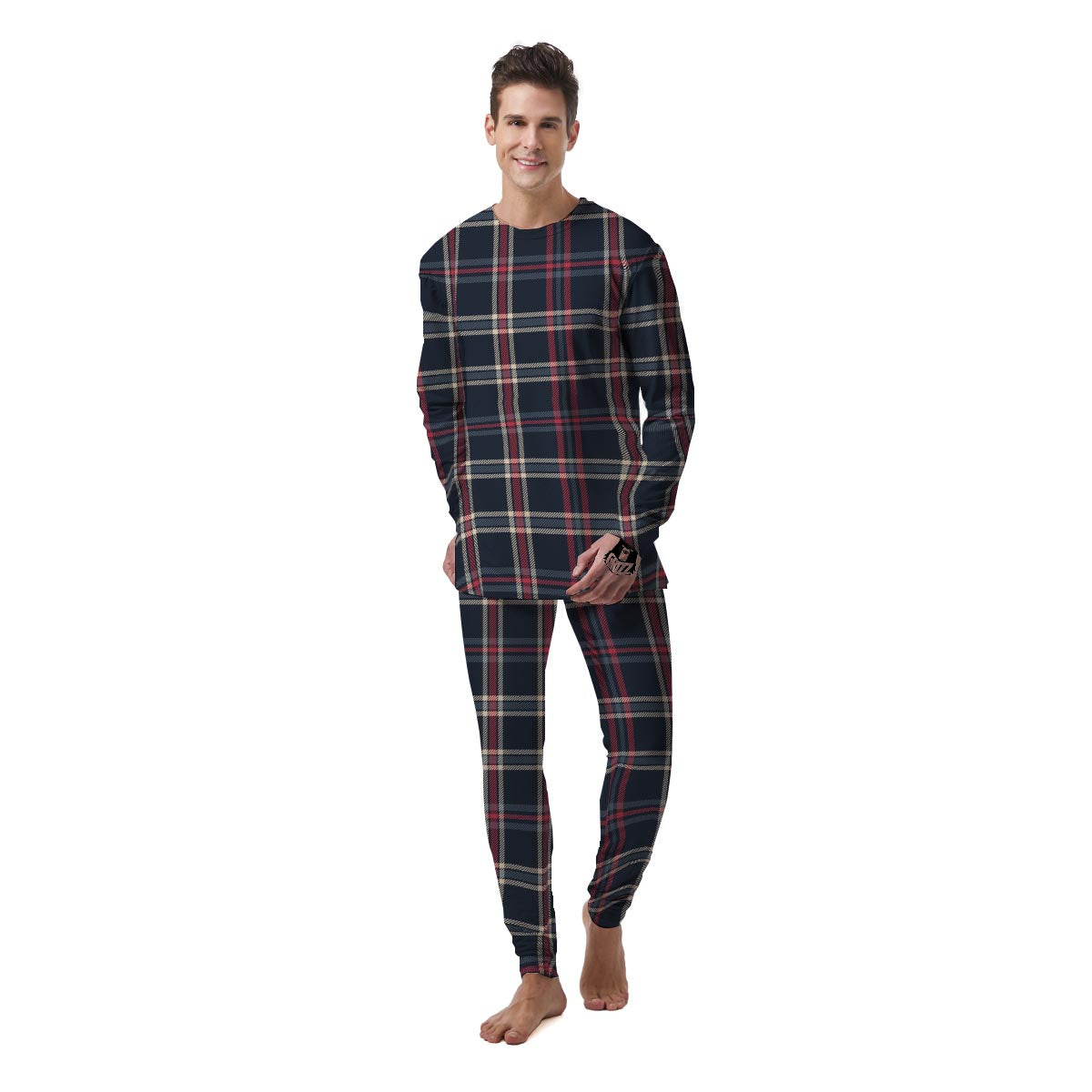 Black Tartan Plaid Men's Pajamas-grizzshop