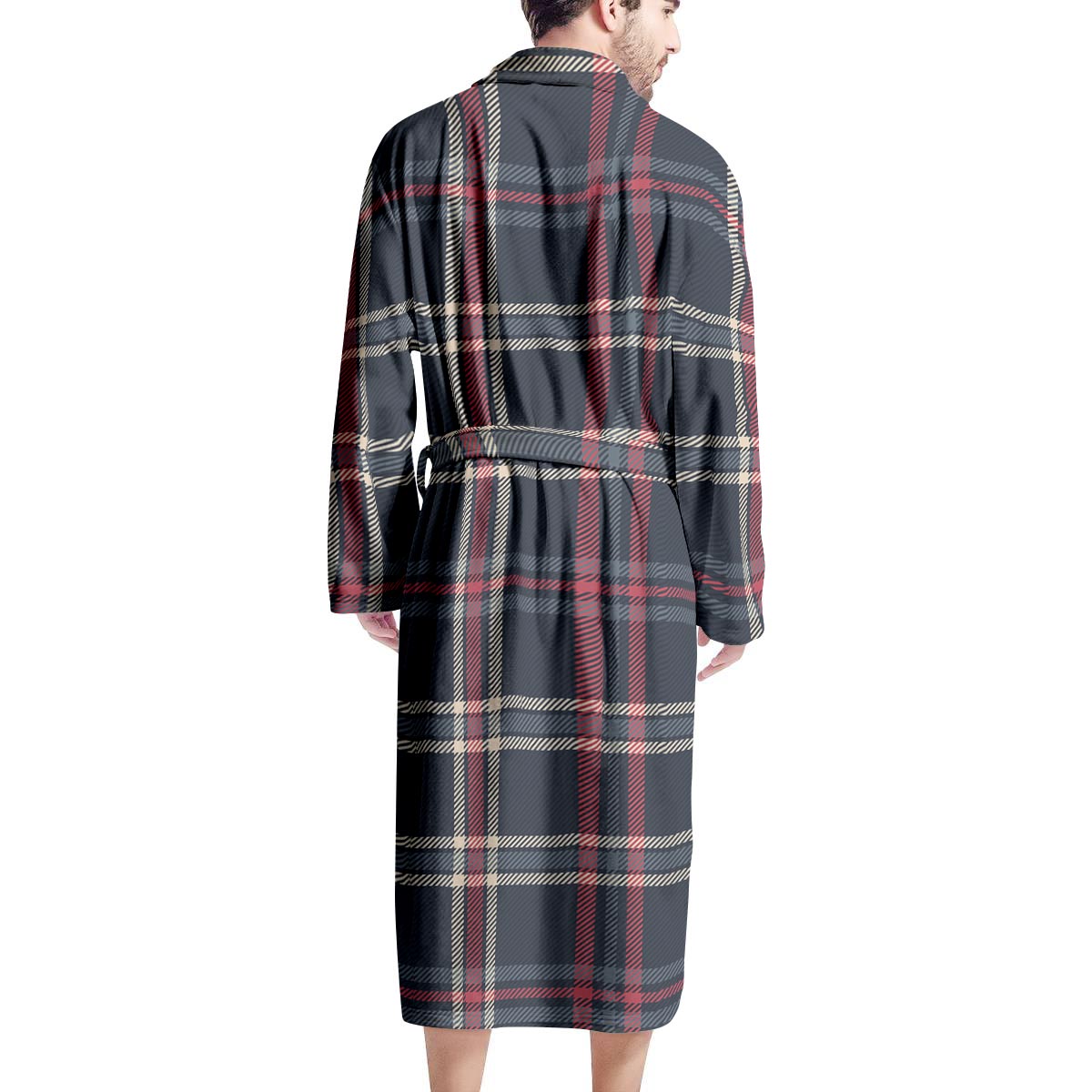 Black Tartan Plaid Men's Robe-grizzshop