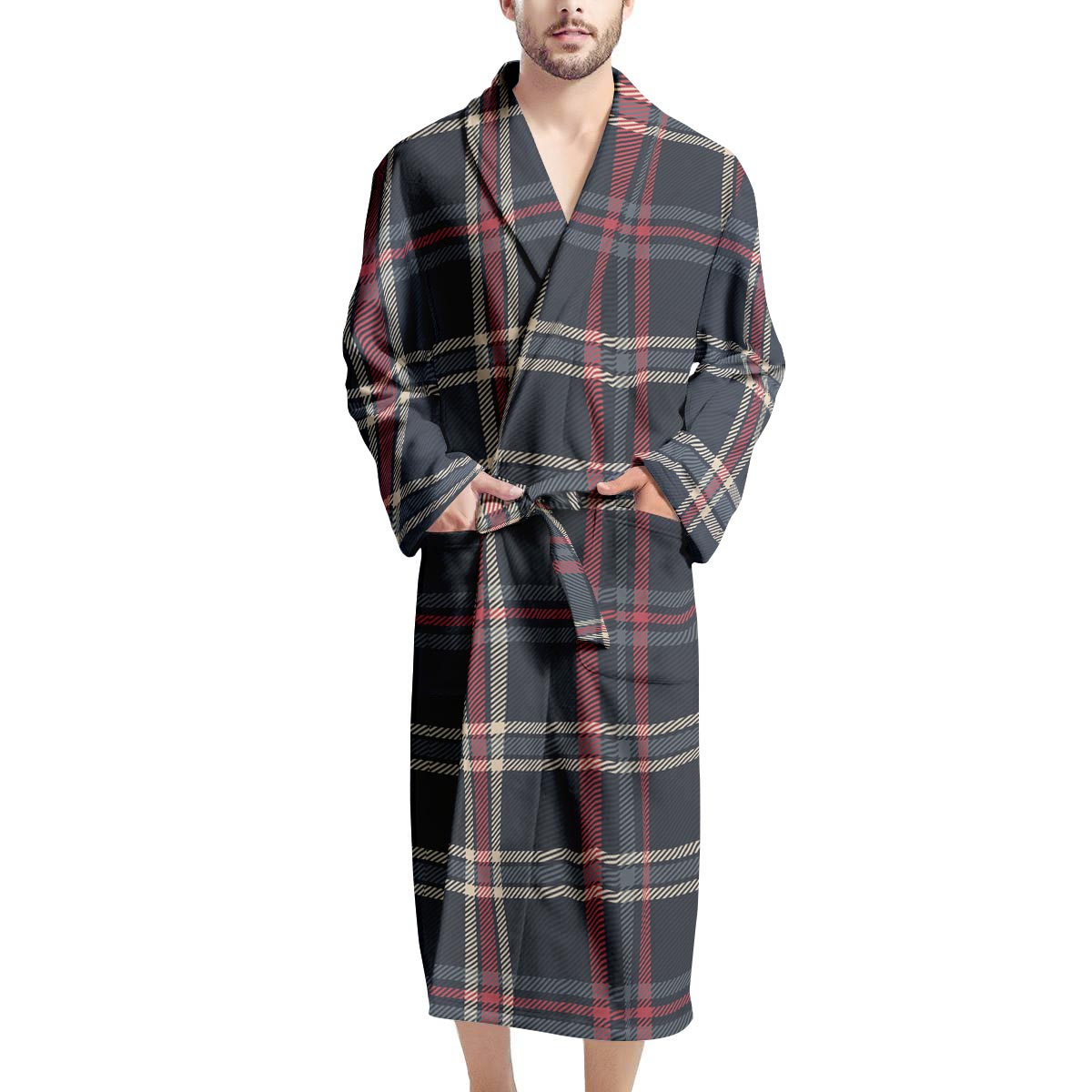 Black Tartan Plaid Men's Robe-grizzshop