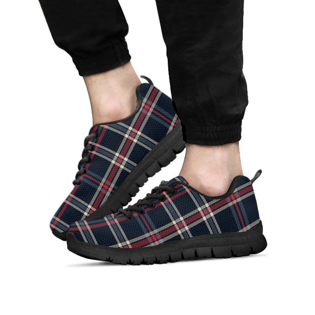 Black Tartan Plaid Men's Sneakers-grizzshop