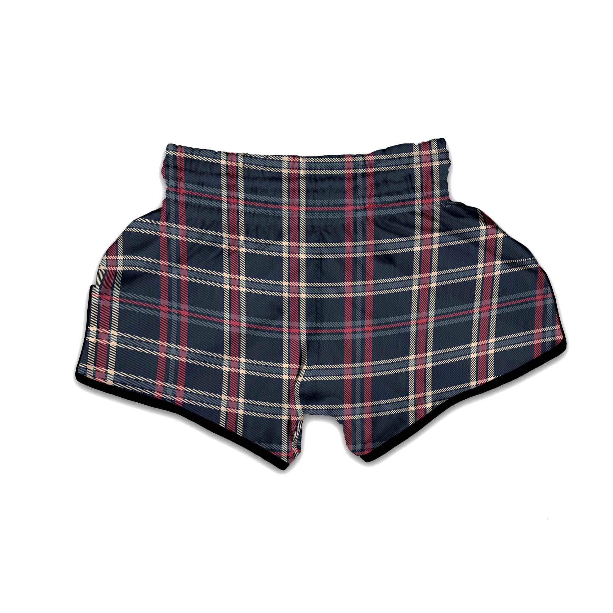 Black Tartan Plaid Muay Thai Boxing Shorts-grizzshop