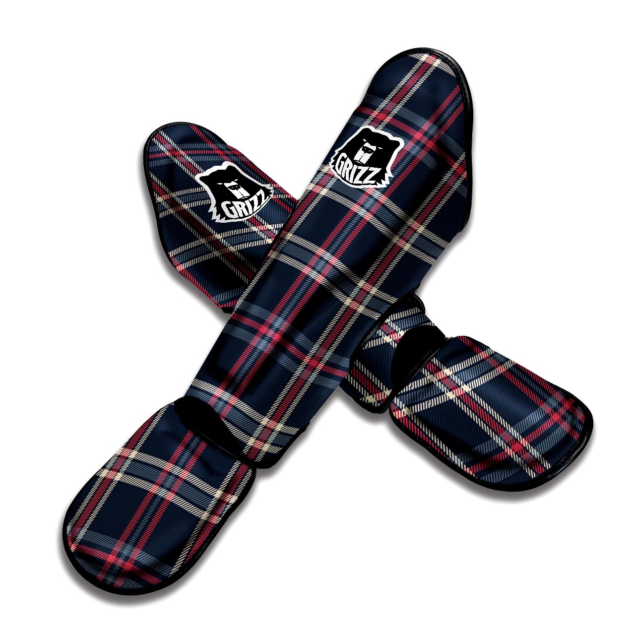 Black Tartan Plaid Muay Thai Shin Guard-grizzshop