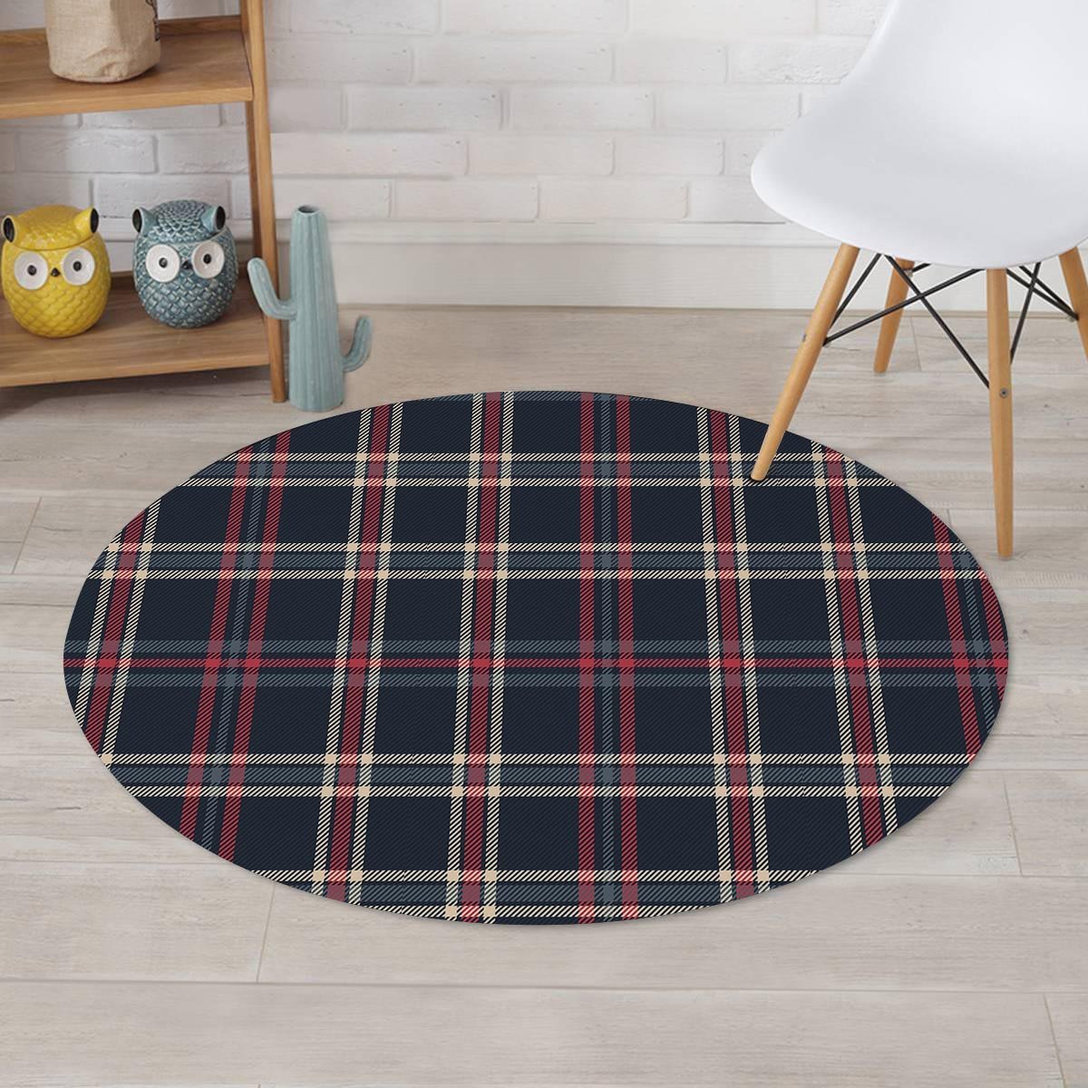 Black Tartan Plaid Round Rug-grizzshop