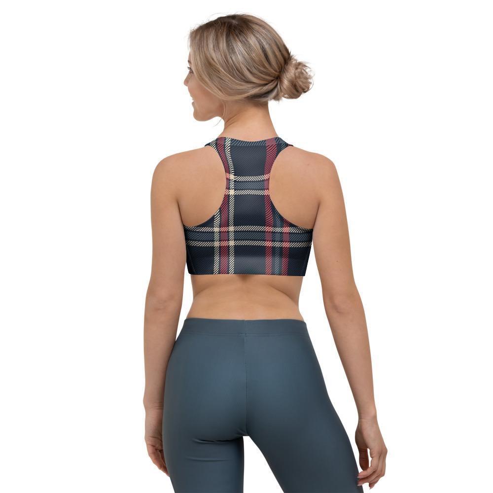 Black Tartan Plaid Sports Bra-grizzshop