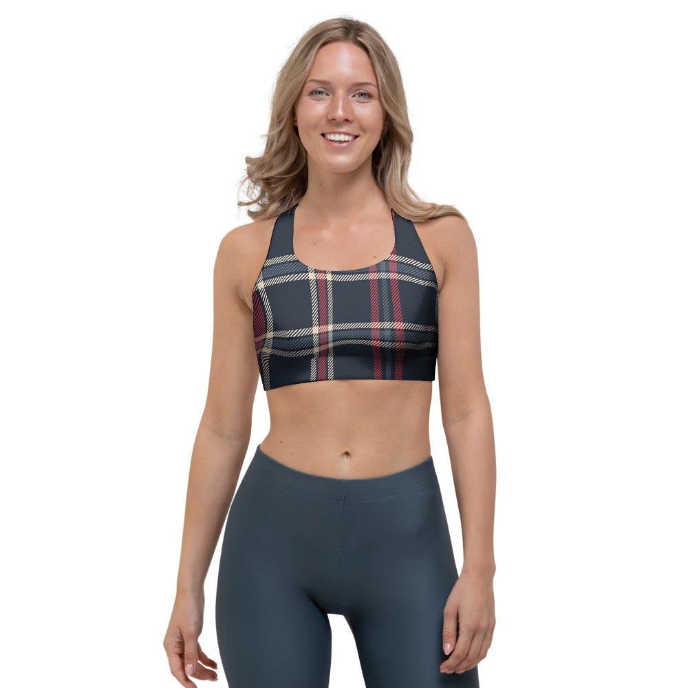 Black Tartan Plaid Sports Bra-grizzshop