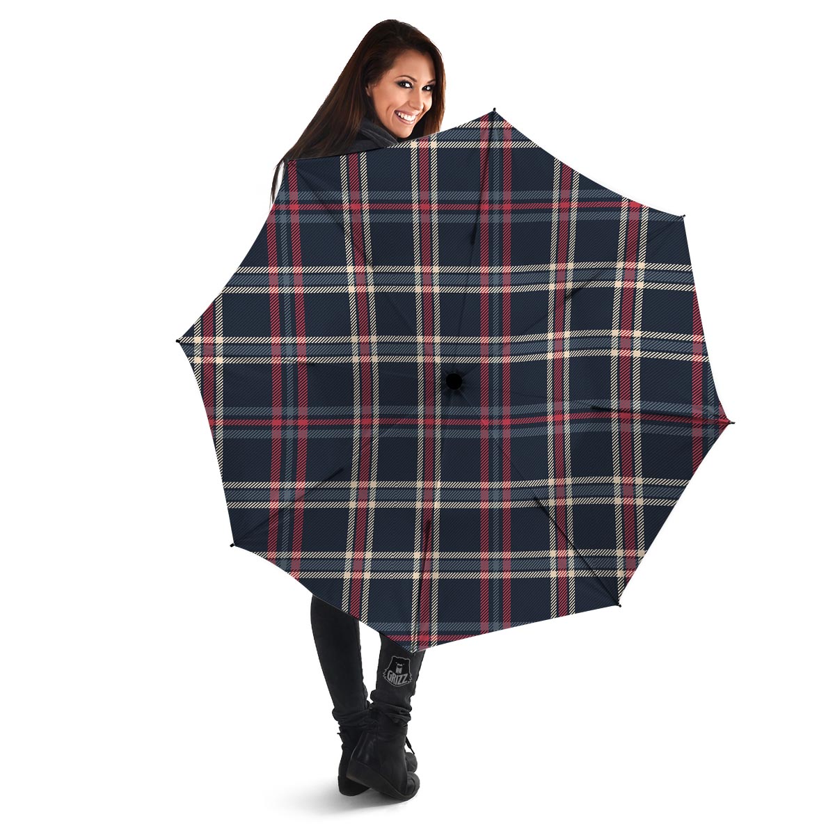 Black Tartan Plaid Umbrella-grizzshop