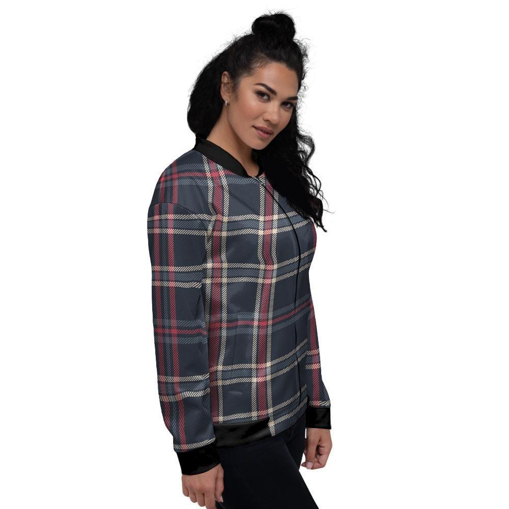 Black Tartan Plaid Women's Bomber Jacket-grizzshop