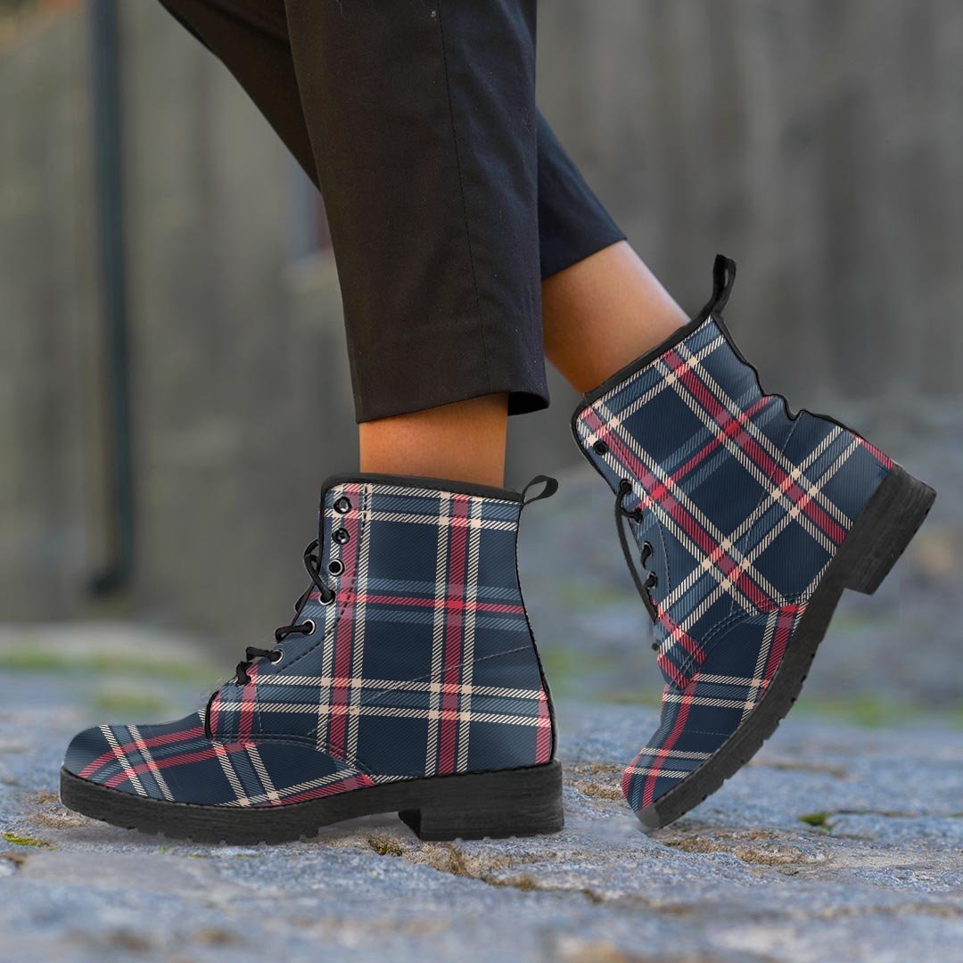 Black Tartan Plaid Women's Boots-grizzshop