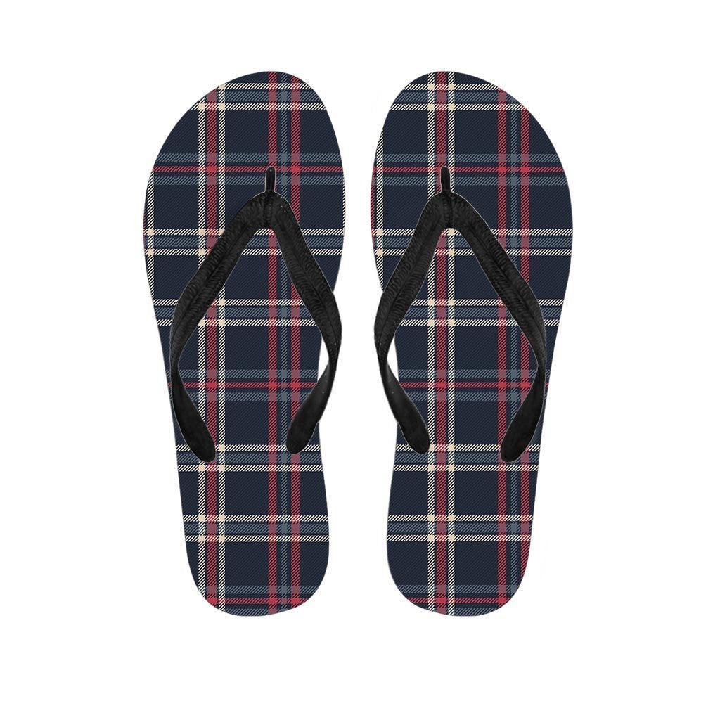 Black Tartan Plaid Women's Flip Flops-grizzshop