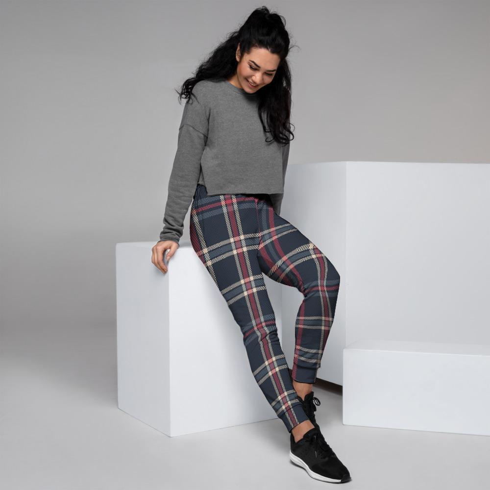 Black Tartan Plaid Women's Joggers-grizzshop