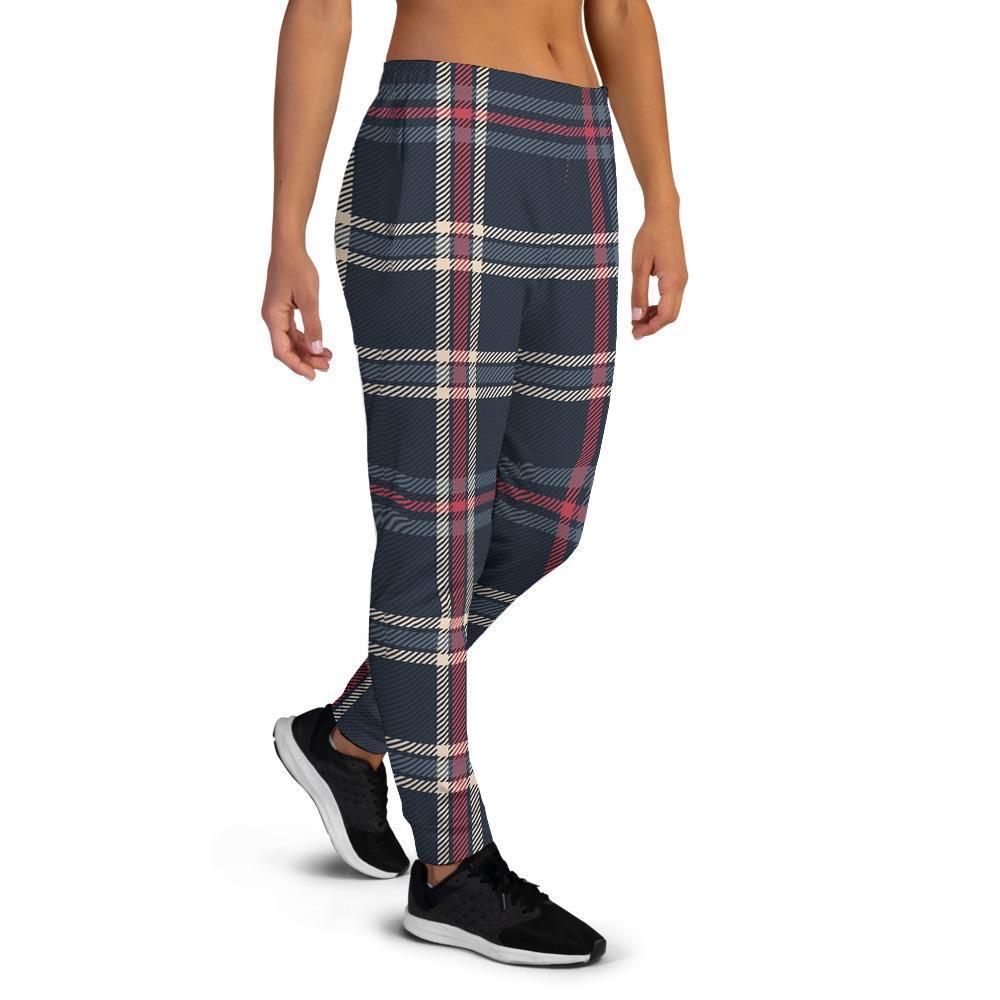 Black Tartan Plaid Women's Joggers-grizzshop