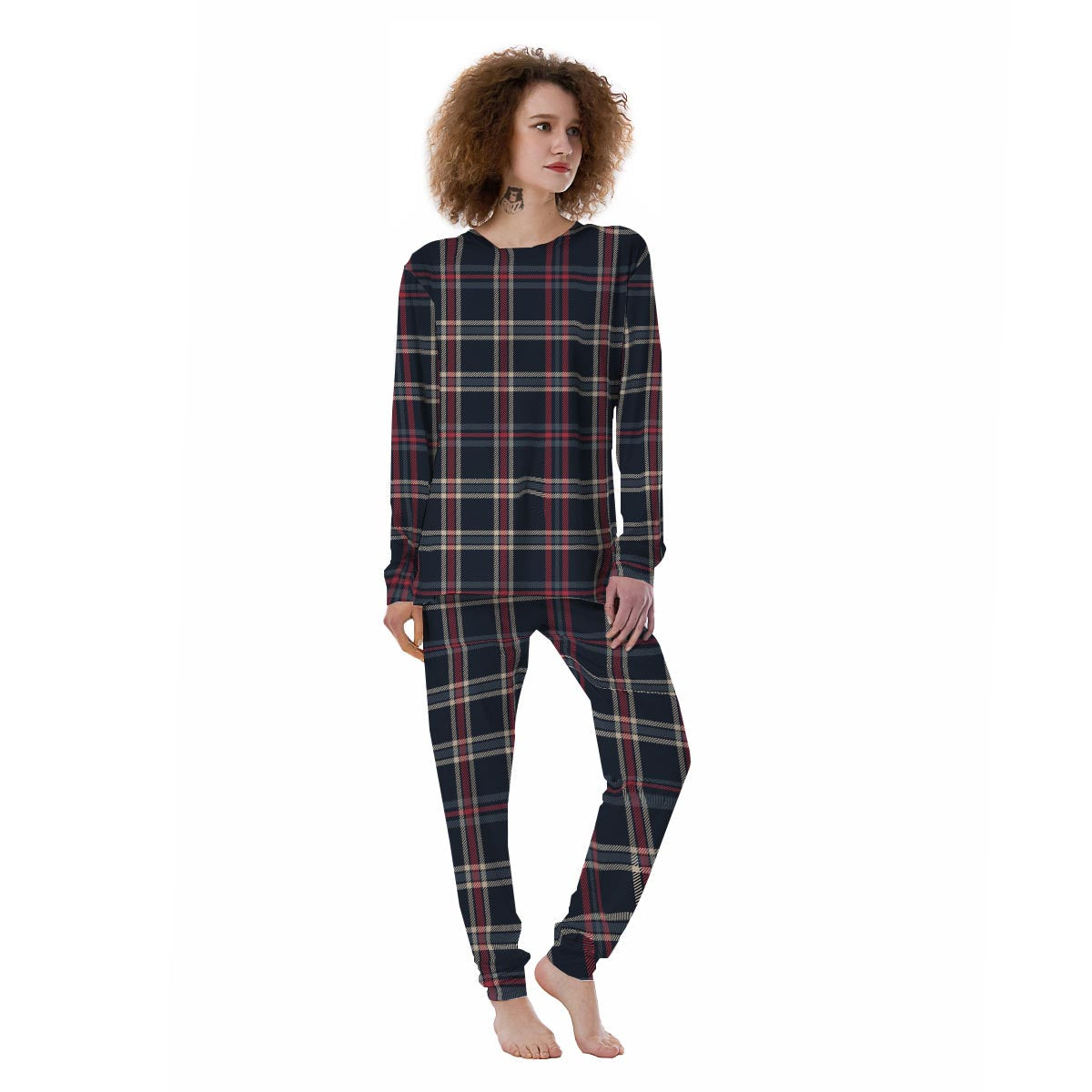 Black Tartan Plaid Women's Pajamas-grizzshop