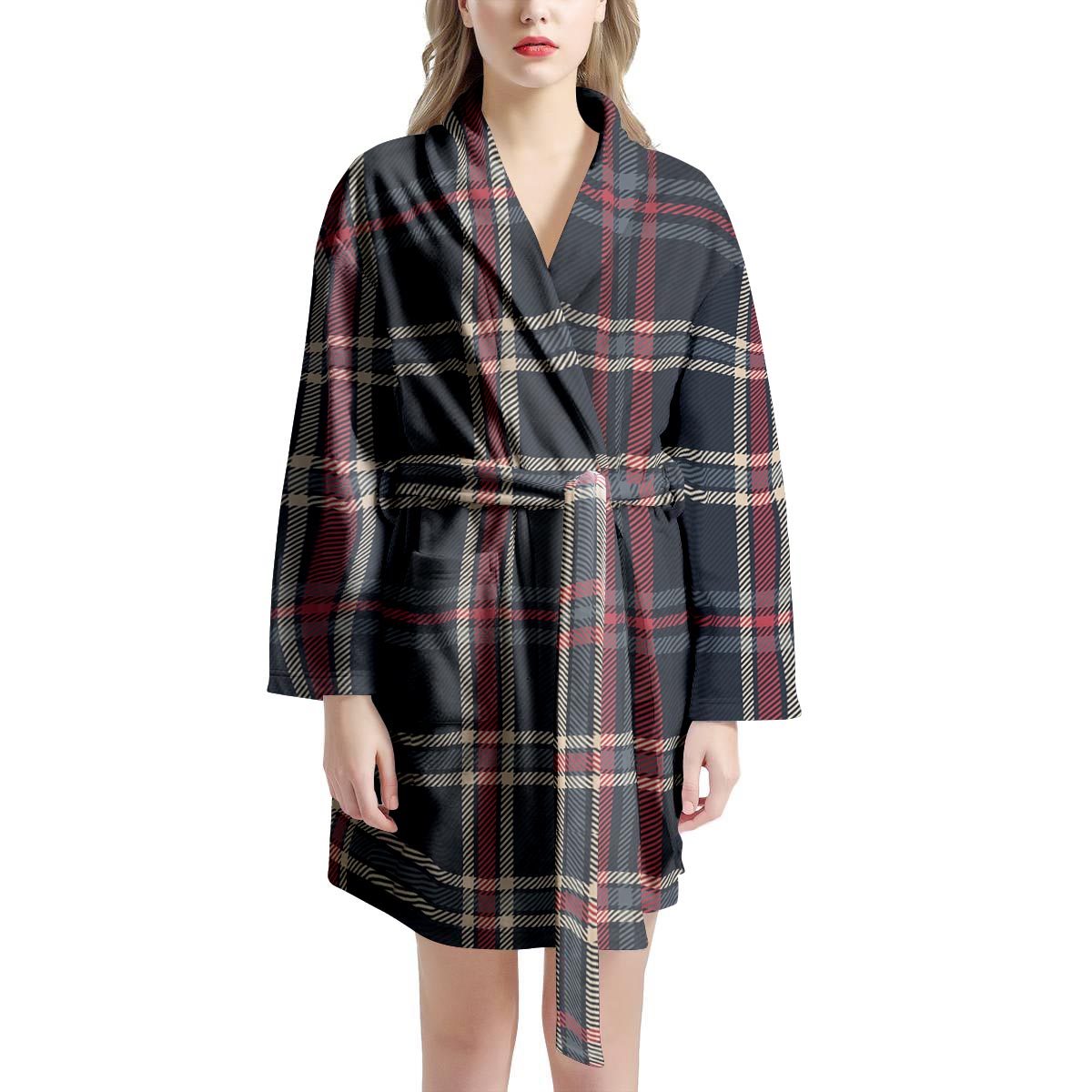 Black Tartan Plaid Women's Robe-grizzshop