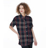 Black Tartan Plaid Women's Short Sleeve Shirts-grizzshop