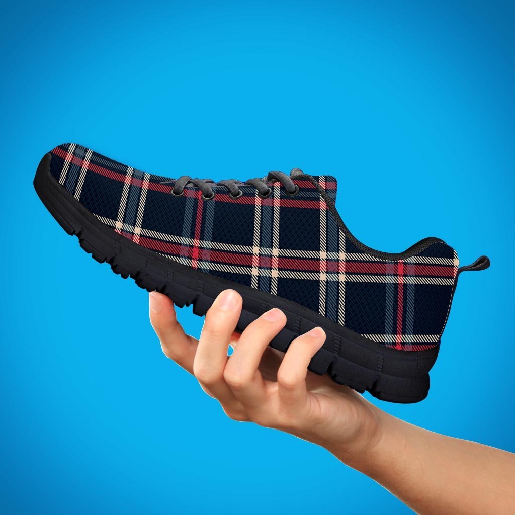 Black Tartan Plaid Women's Sneakers-grizzshop