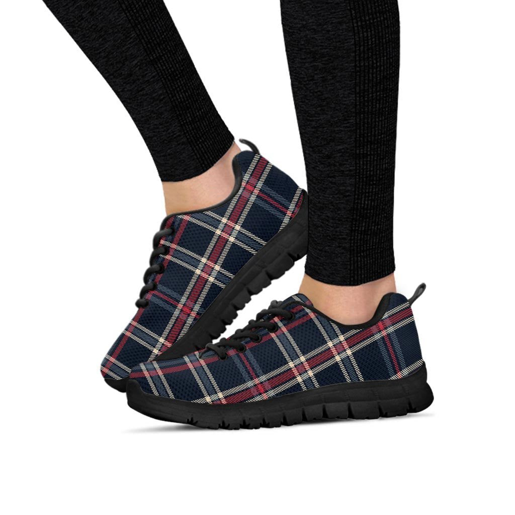 Black Tartan Plaid Women's Sneakers-grizzshop