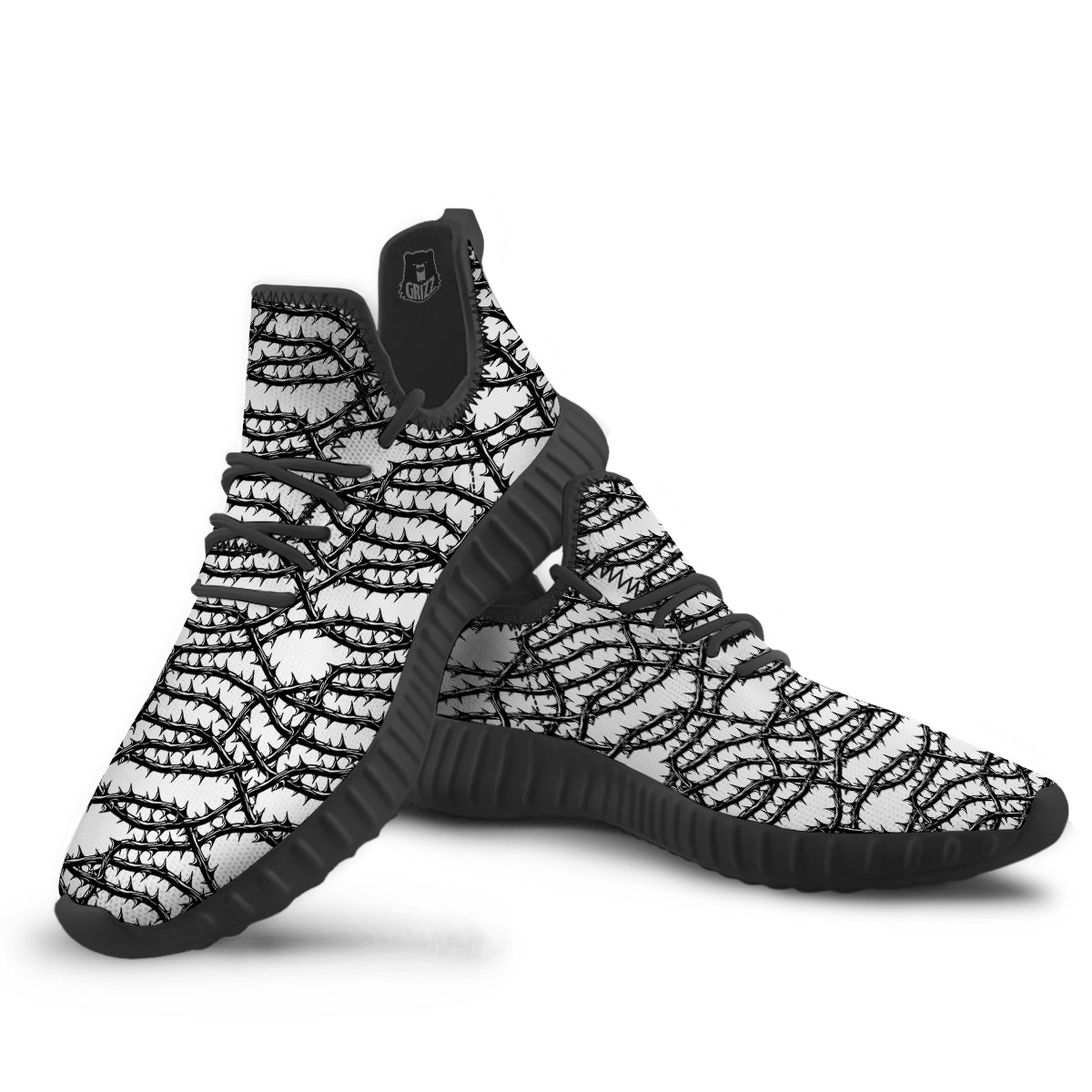 Black Thorn Horror Style Print Pattern Black Walking Shoes-grizzshop