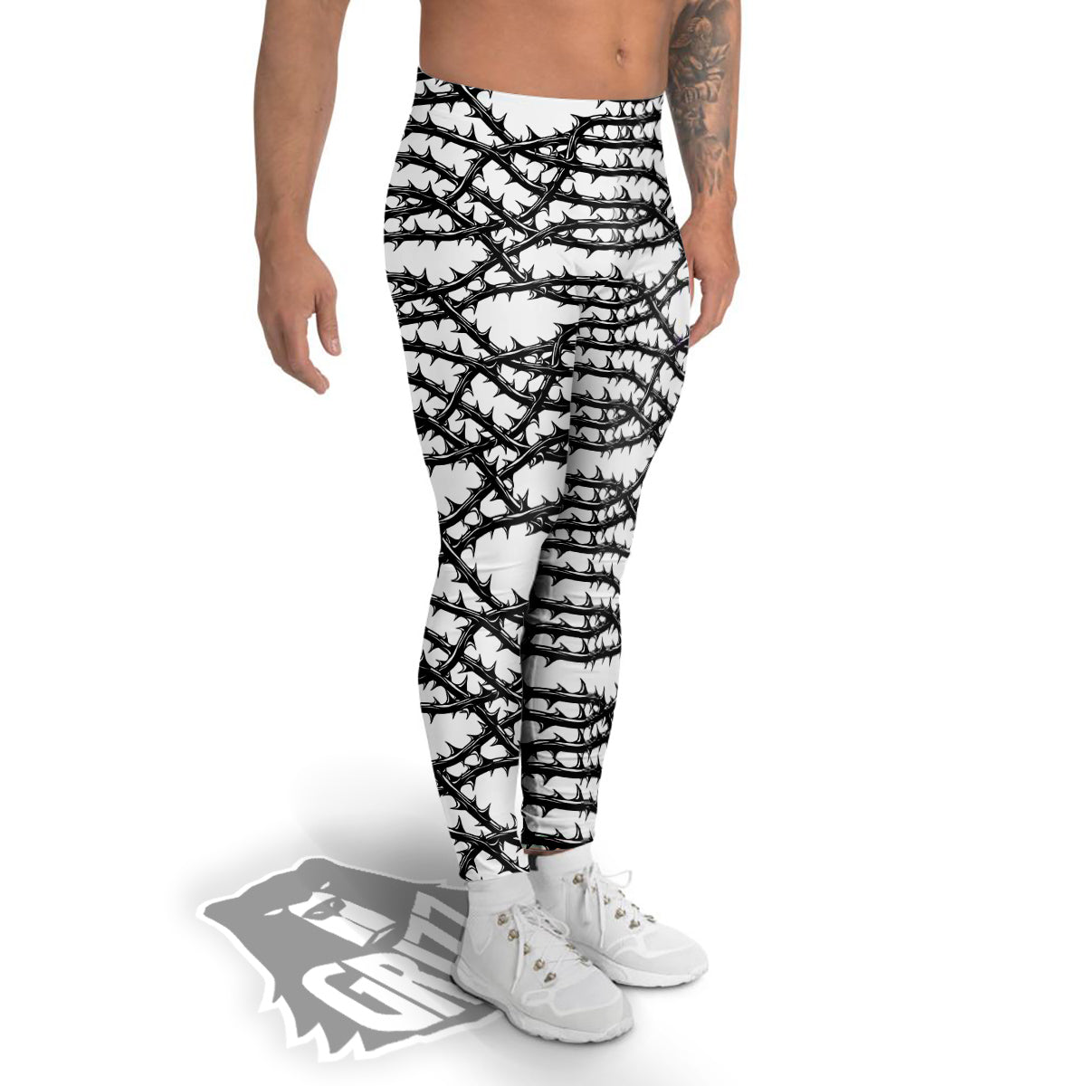 Black Thorn Horror Style Print Pattern Men's Leggings-grizzshop